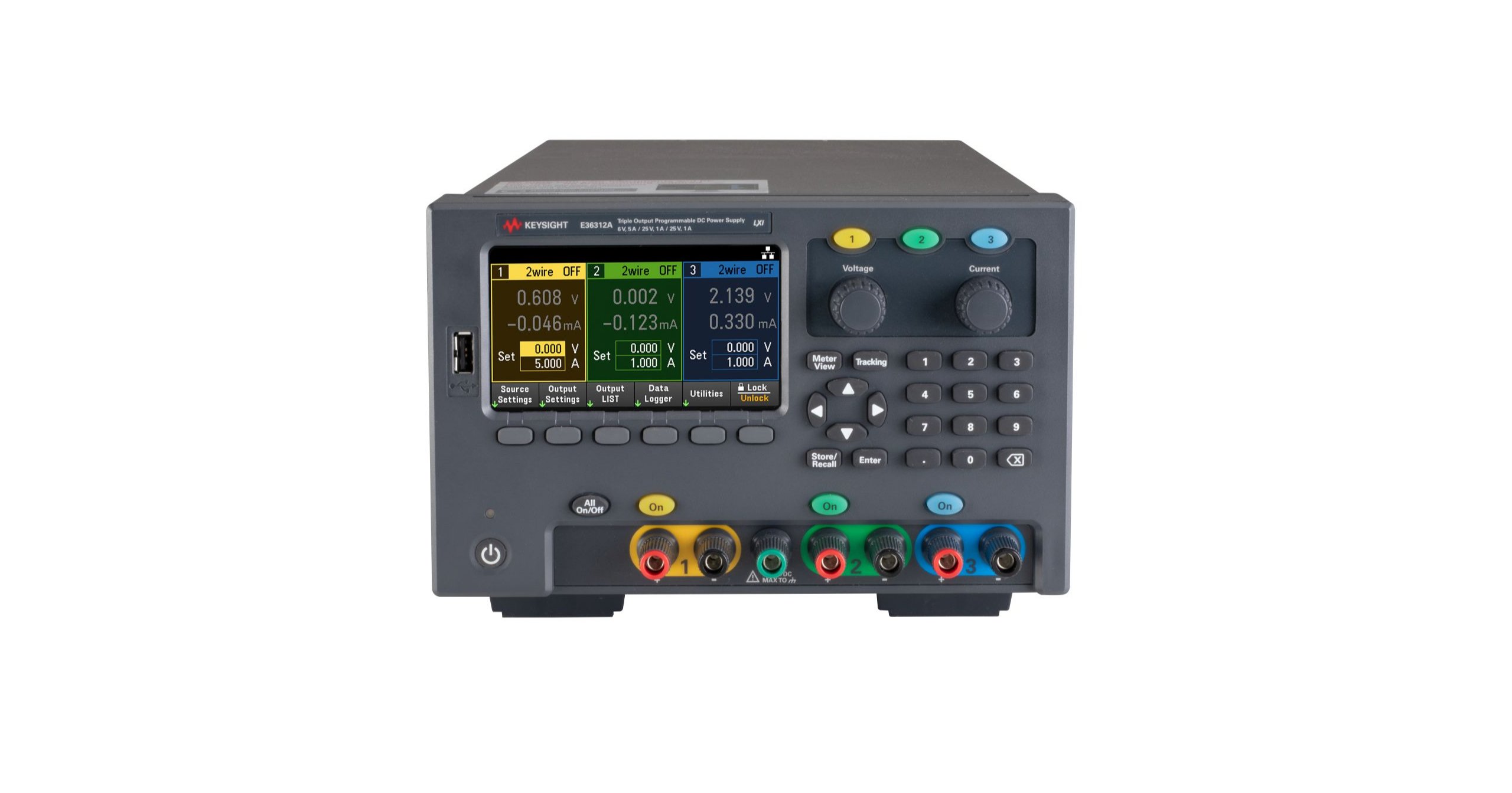 [중고/렌탈] Keysight E36312A 80W 트리플 출력 벤치 전원 공급기 | 6V 5A & 25V 1A | 저노이즈 | USB·LAN 원격 제어 | 데이터 로깅·출력 시퀀싱 지원